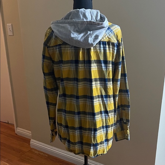 Cotton On Mustard and Navy Plaid Hooded Shirt Jacket - Picture 4 of 5
